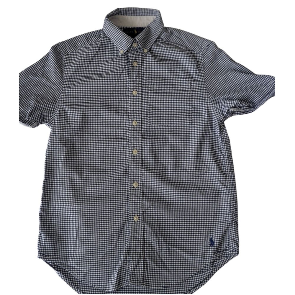 Ralph Lauren Boys M 10-12 Blue Gingham Button Down Shirt Pony Logo